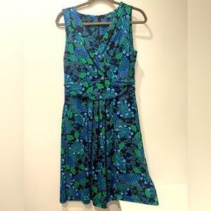 Talbots Floral Midi Sleeveless Dress Navy Blue & Green Size 8 Petite NWT